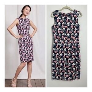 Boden Size 8L Martha Roll Neck Collar Sleeveless Blue/Pink Floral Sheath Dress